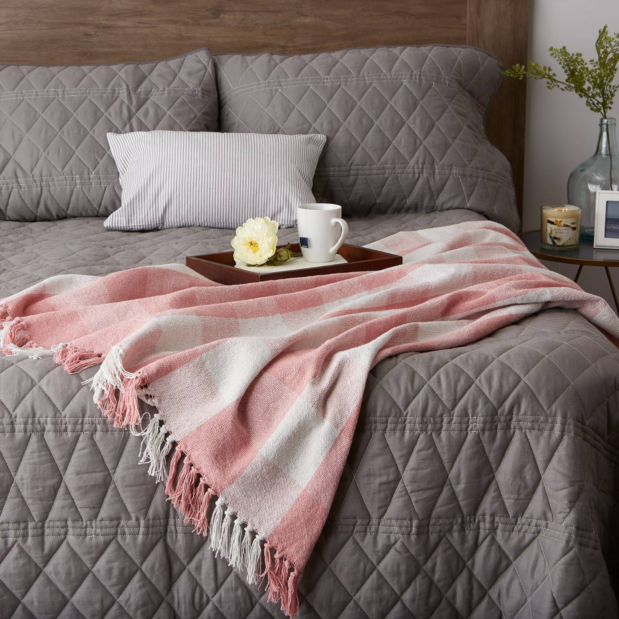 DII® Pink & White Buffalo Check Throw